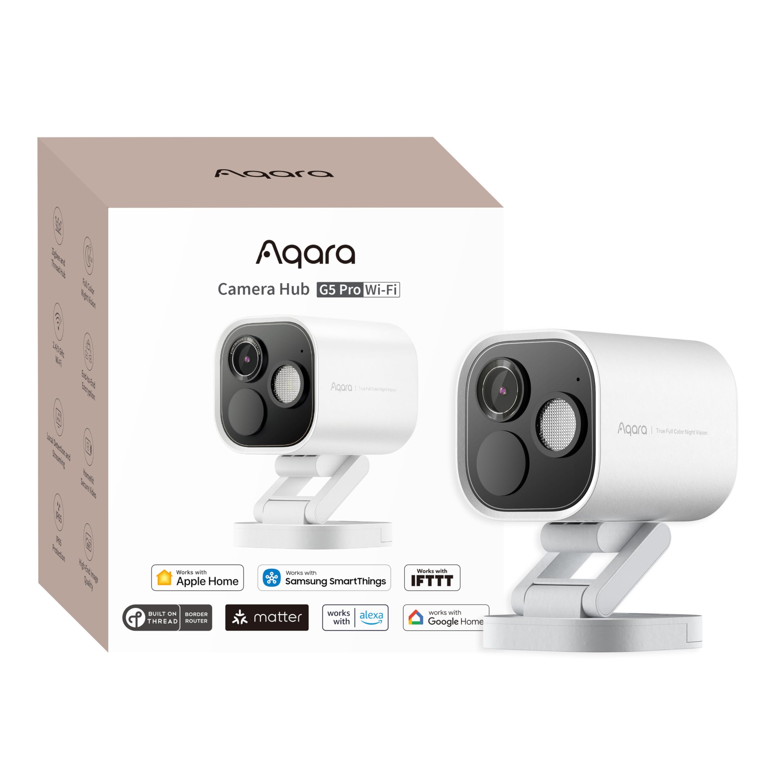 Aqara 4MP Camera Hub G5 Pro WiFi, True Color Night Vision Security Camera Outdoor, 2.4/5Ghz WiFi, HomeKit Secure Video, Thread Border Router, Local Detection, Thread/Zigbee, Supports Alexa,Google Home