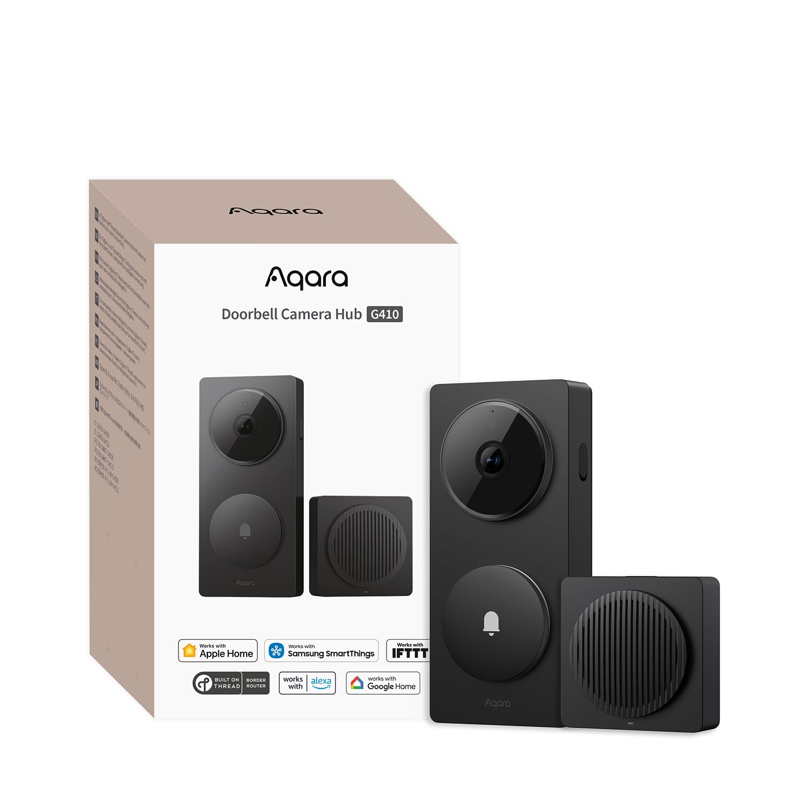 Aqara Smart Doorbell Camera G410 with Chime, 2K, HomeKit Secure Video, 2-Way Audio, Built-in Matter Hub, Wireless/Wired, Supports Apple Home, Alexa, Google, Home Assistant, 2.4G/5GHz Wi-Fi, Black