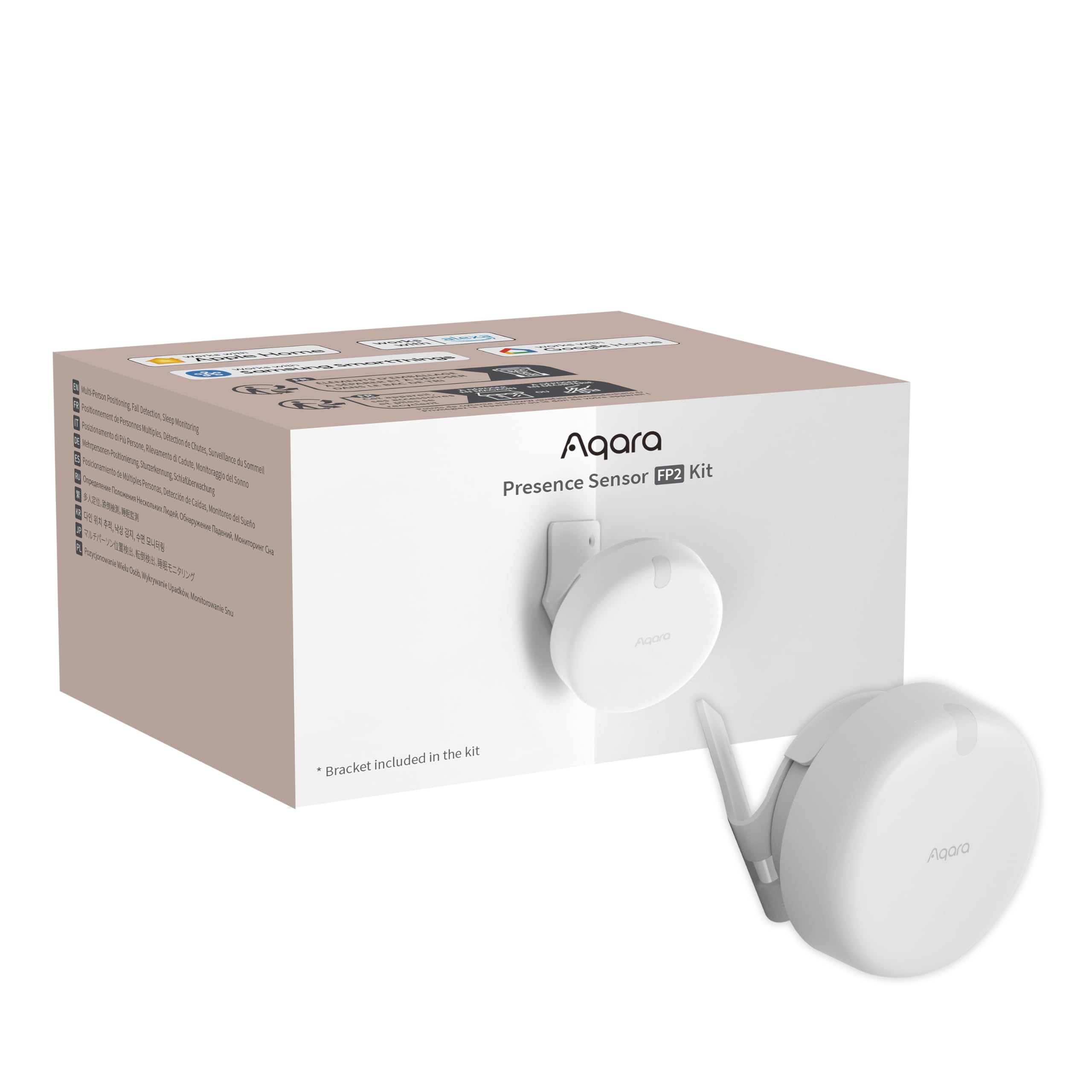 Aqara Presence Sensor FP2 Bracket Set, mmWave Radar Wired Motion Sensor, Zone Positioning, Multi-Person & Fall Detection, Supports HomeKit, Alexa, and Home Assistant, 2.4 GHz Wi-Fi Required