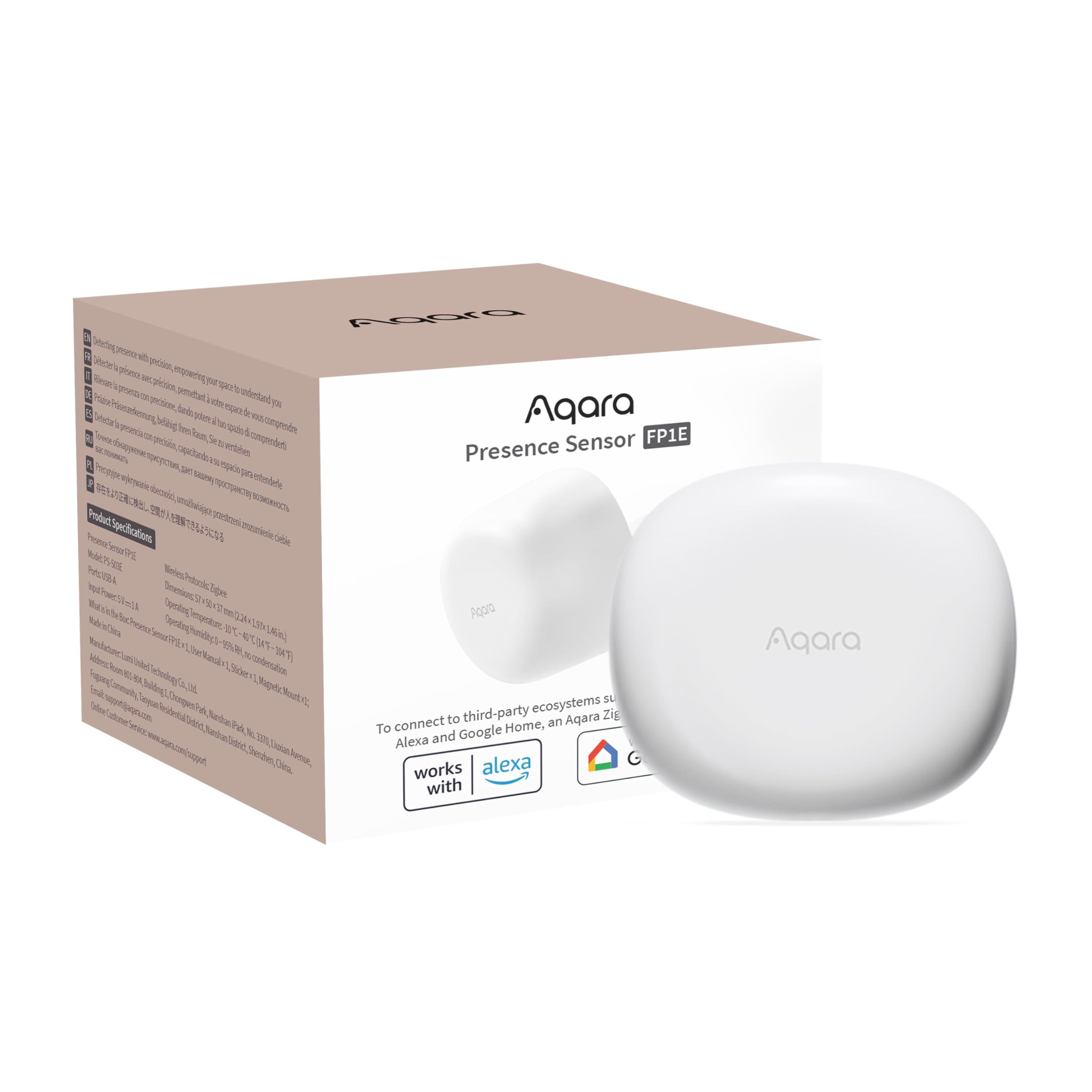 Aqara Zigbee Presence Sensor FP1E, mmWave Radar Wired Motion Sensor, AI Spatial Learning, Supports HomeKit, Alexa, Google Home, Matter Over Bridge, Requires Aqara Zigbee 3.0 Hub