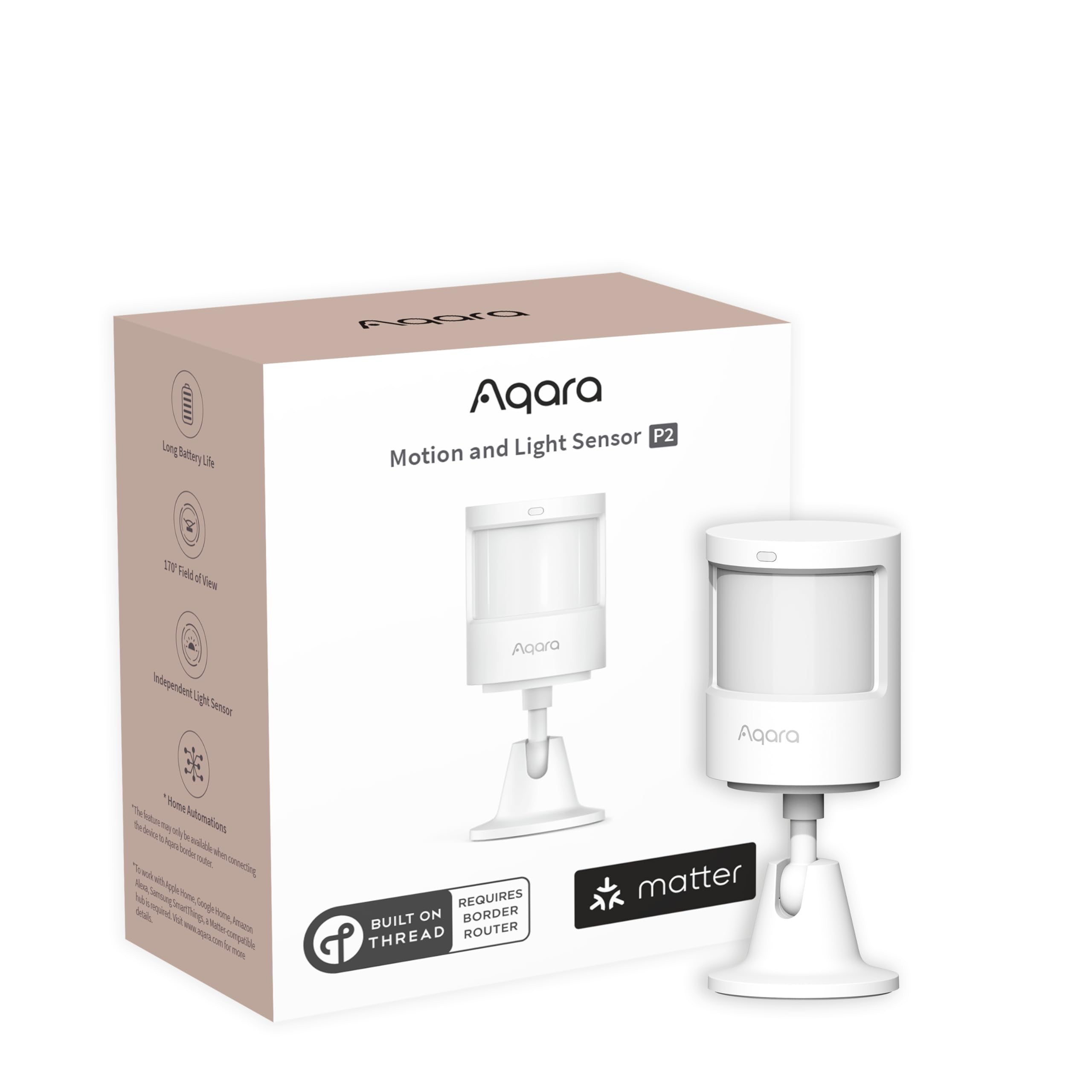 Aqara Motion and Light Sensor P2, Motion Detector with Light Sensor, Matter Over Thread, Requires 2-in-1 Matter Controller & Thread Border Router, Supports Apple Home, Alexa