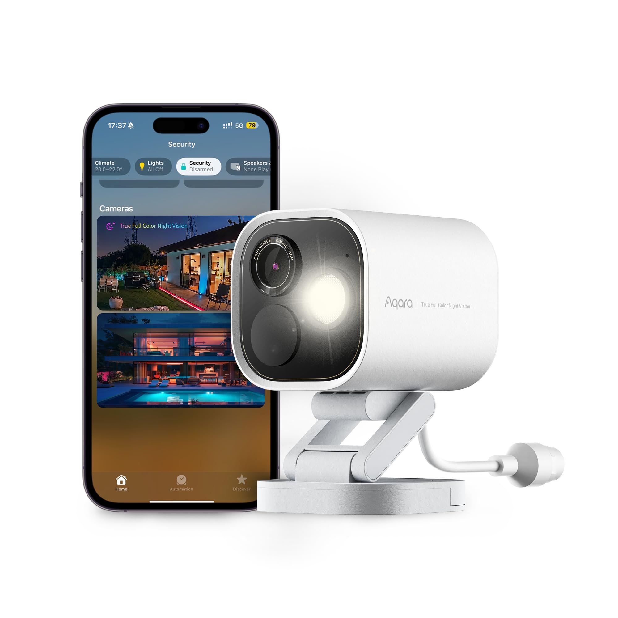 Aqara 4MP Camera Hub G5 Pro PoE, True Color Night Vision Security Camera Outdoor, HomeKit Secure Video, Thread Border Router, Local Detection, Thread/Zigbee, Supports Alexa, Google, Smartthings, White